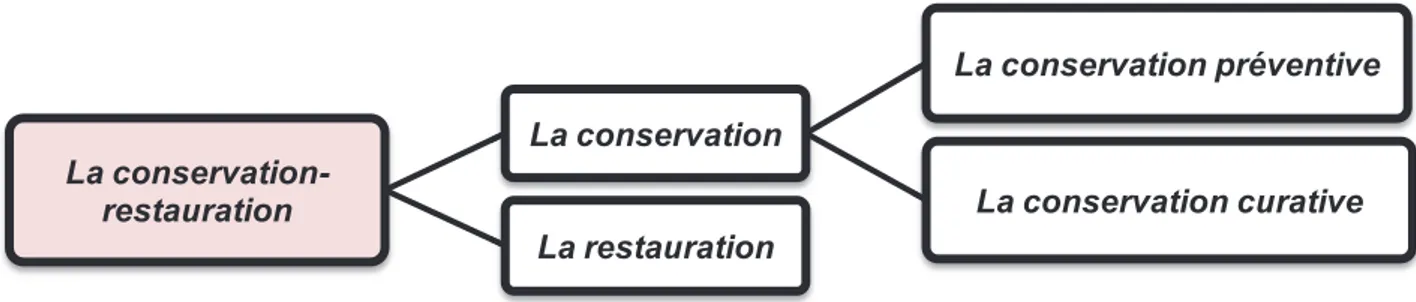 Diagramme 02 : les différents axes de la conservation-restauration  Source : la FFCR- diagramme établi par l’auteur 
