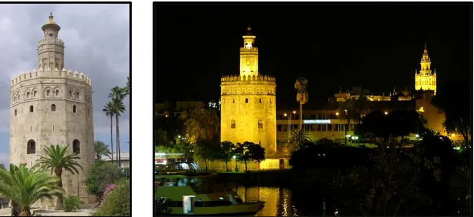 Figure 21. A gauche, la tour d’or vue depuis le boulevard. A droite, l’illumination de la tour vue depuis le 