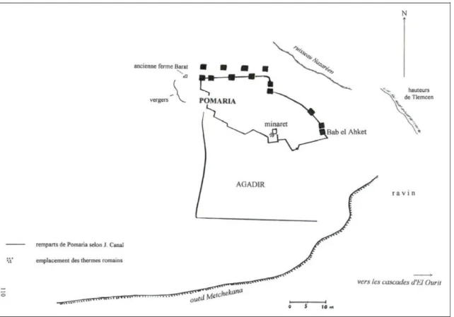 Figure n°10: limites physiques de la ville romaine Pomaria selon j. Canal 