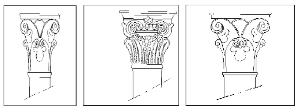 Fig. 21: Différents types de chapiteaux relevés dans le site de la Casbah d’Alger.