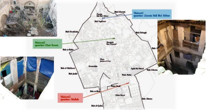 Figure n°13 : Carte situation des maisons du projet dans la Medina de  Marrakech (source : l’auteur, 2015) 