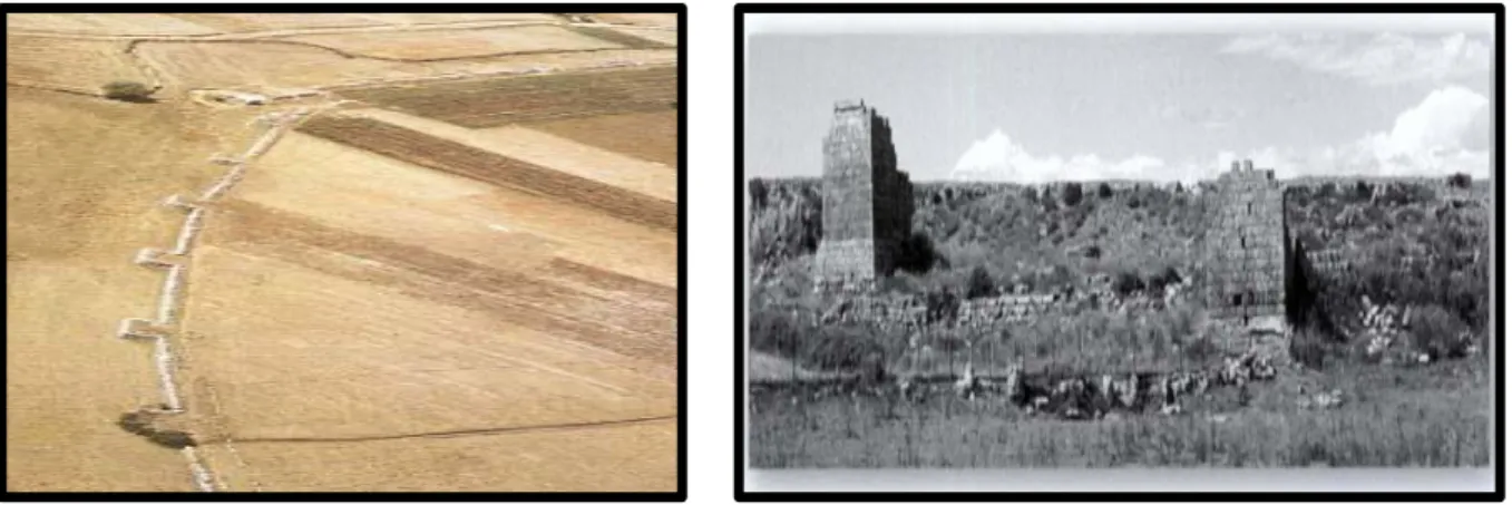 Figure 15 : Rempart de la ville de Pègre en Asie mineure et vestige des remparts de Troie  Source : Nic Fields 50