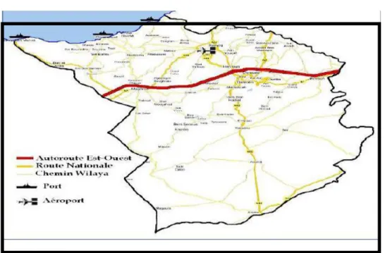 Figure 10: carte des infrastructures de base de la wilaya de Tlemcen