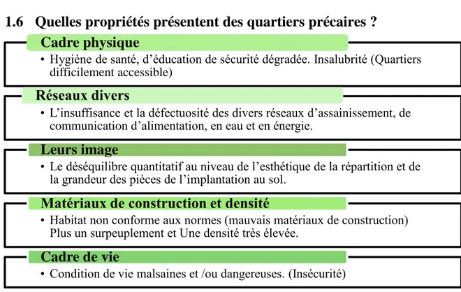 Figure 4:schéma présentant les propriétés des quartiers précaires. 