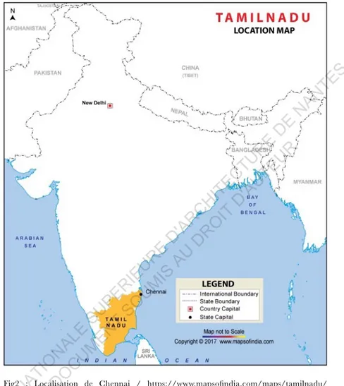 Fig2  :  Localisation  de  Chennai  /  https://www.mapsofindia.com/maps/tamilnadu/ tamilnadulocation.htm  