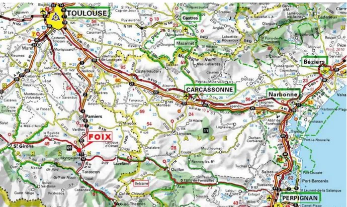 Figure 2 : Situation de Foix (source : belcaire-pyrenees.com) 