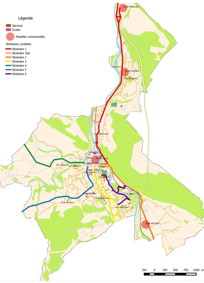 Figure 9 : Itinéraires du plan vélo (conception et réalisation : Robin Puchaczewski) 