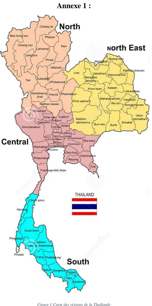 Figure 1 Carte des régions de la Thaïlande 