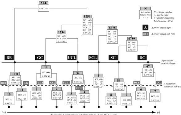 Figure 3. Linkage tree of the hierarchical ascending classification of the 233 microplots using 12 SSC descriptors