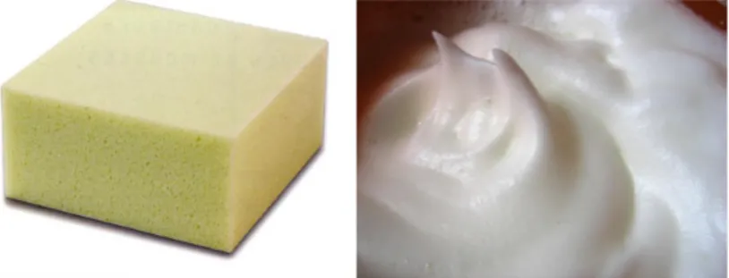 Figure 1  À gauche : mousse de polyuréthane. À droite : blancs d'÷ufs montés en neige.