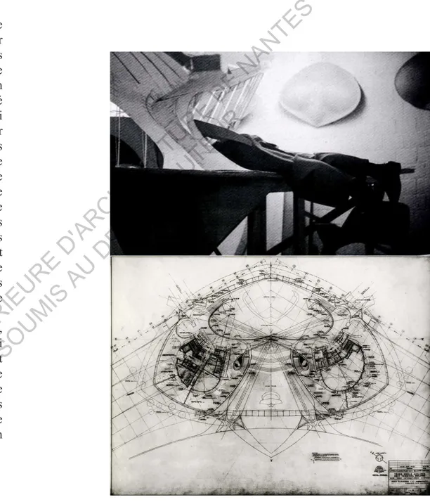Figure 8 et 9 : Maquette et plan du TWA Airport, Eero Saarinen, Le plan est une  traduction de la géométrie de la maquette