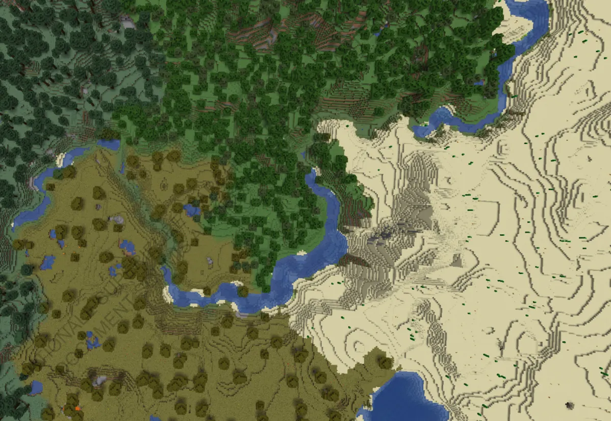 fig 1.7 :  Interfaces entre différents biomes Minecraft,  Mojang.ECOLE NATIONALE SUPERIEURE D'ARCHITECTURE DE NANTES DOCUMENT SOUMIS AU DROIT D'AUTEUR