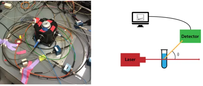 Figure 4 – Light scattering device from the unit VIM at Inra (left) and explanatory sheme (right).