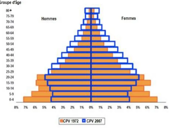 Figure 1. Pyramide des âges en 1972 et 2007, Lima 