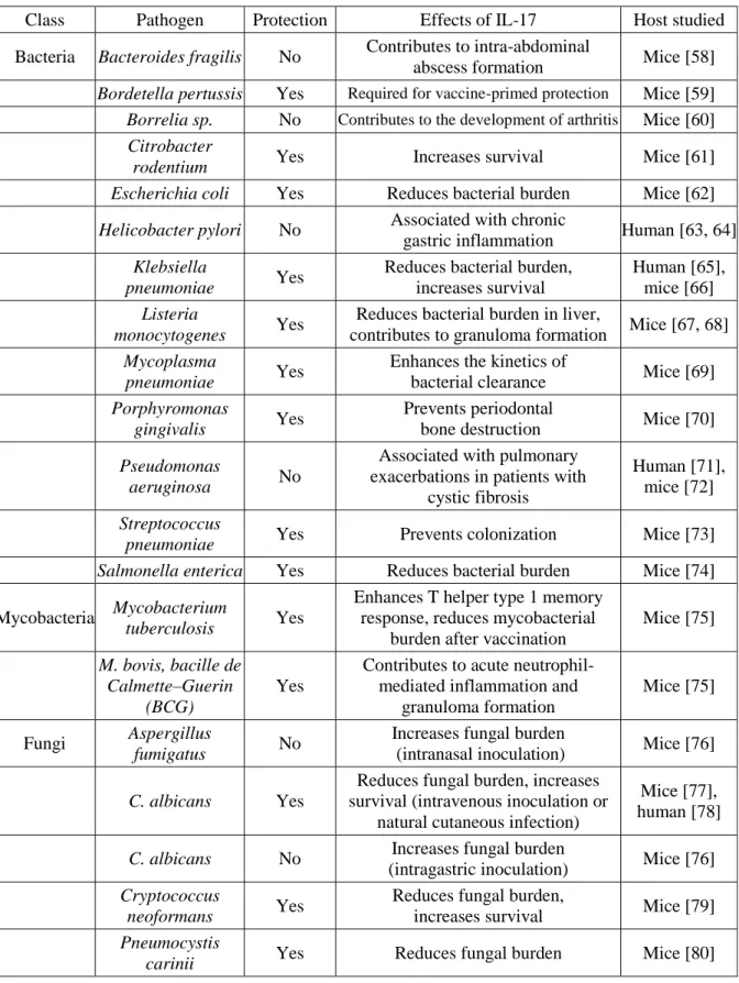 Table 1: IL-17 immunity in immunity against bacterial, mycobacterial or fungal pathogens [50] 