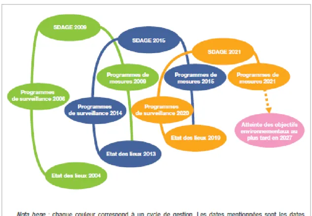 Figure 4 : Etapes du processus d'application de la Directive Cadre Européenne sur l'Eau 