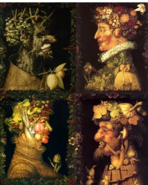 Tableau  intitulé  les  4  saisons  peint  par  Giuseppe  Arcimboldo  (1563-1573).  Cette  série  de  portraits 