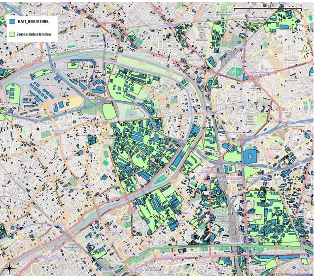 Figure 24: BD TOPO :  Bâtiments et zones industrielles au Nord de Paris, source IGN