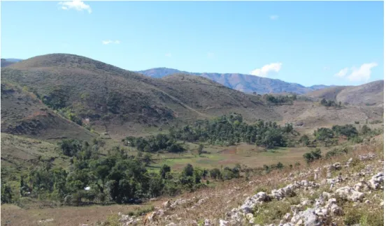 Figure 28 : Vue sur la doline de La Borne, profonde et d’un diamètre supérieur à 100 mètres (source : auteur,  janvier 2018) 