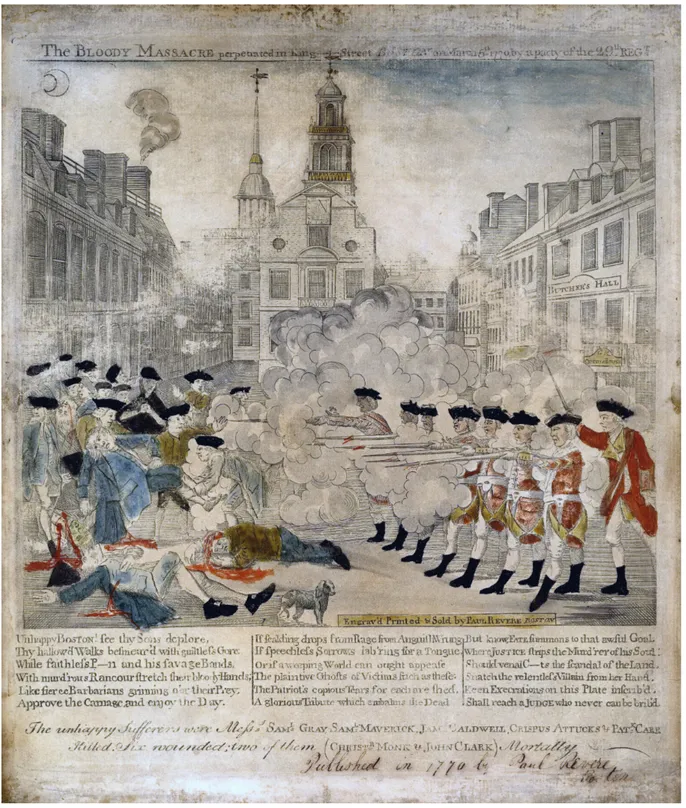Illustration 1 : Massacre sanglant de King Street, Paul Revere, gravure, 28  mars 1770