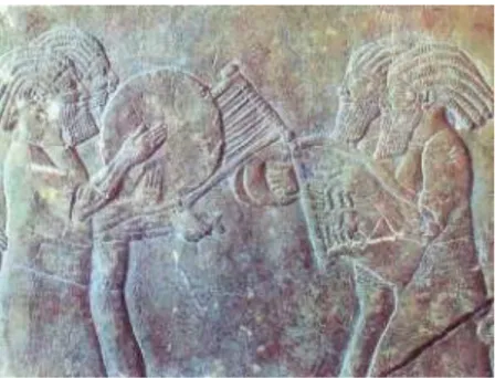 Figure 3 - Bas-relief mural du palais assyrien à Kujundochnik (ruines  de Ninive) de l'époque d'Assurbanipal (668-627 avant J.-C.) - Musée  du Louvre 