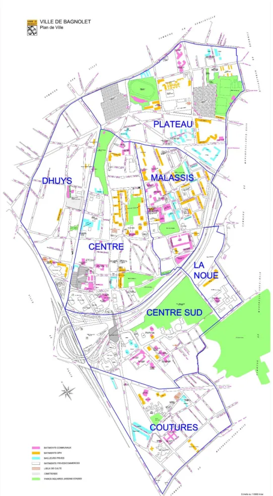 Figure 6 Plan de la ville de Bagnolet : les sept quartiers 