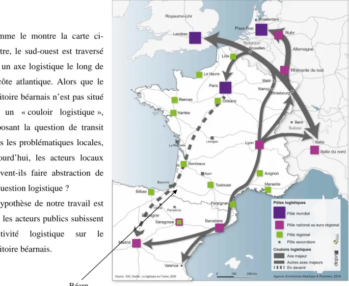 Figure 2: Carte des pôles et corridors logistiques. AUDAP. 2014