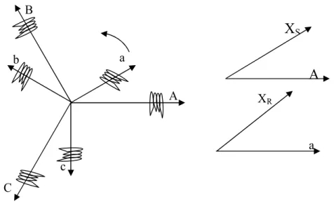 Fig. 1.3 : Vecteurs tournants équivalents aux systèmes triphasés statorique et  rotorique                               A a B b C c 