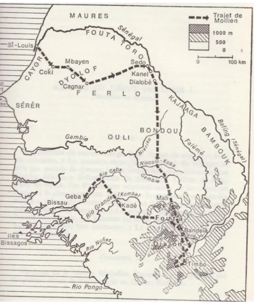 Figure 4 : trajet de Gaspard Théodore Mollien. 