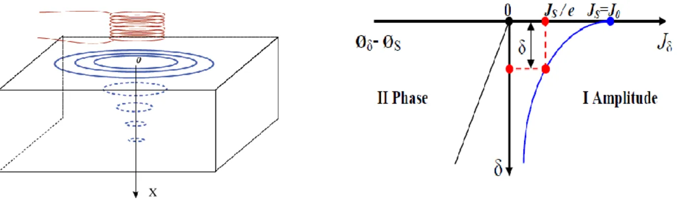 Fig. II.17. Répartition des courants de Foucault sous une surface plane. 