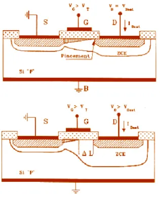 Figure 1.5 : Pincement du canal en fonction de V ds 1.2.2.c Contraintes et domaines d’utilisation  