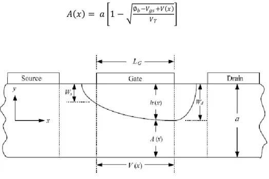 Figure II.5 : Section transversal du canal d’un transistor MESFET GaAs 