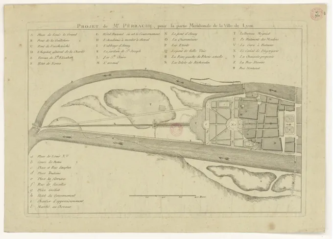 Figure III : Projet de Perrache pour la partie méridionale de la Ville de Lyon, Plan, vs
