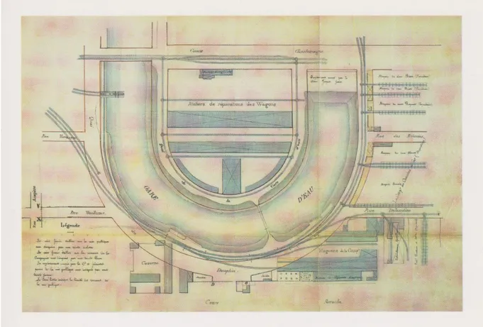 Figure IV :  Plan de la Gare d’eau et de ses embranchements, Daté du 28 mars 1863, AM Lyon (922 Wp 50)