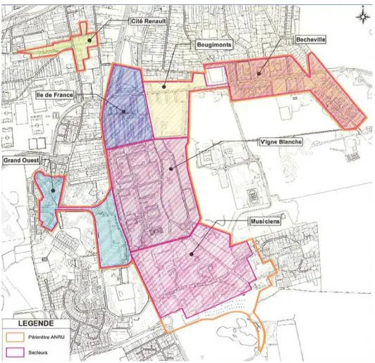 Figure 13: Plan de situation des quartiers en zone ANRU, les Mureaux 49