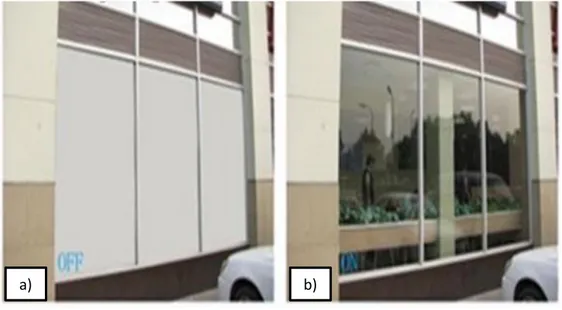 Figure II.17 : Vitrage photochromique : a) vitrage opaque ;b) vitrage transparent [23]