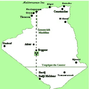 Figure 12  Les localités traversées  par le méridien de référence: Greenwich en Algérie
