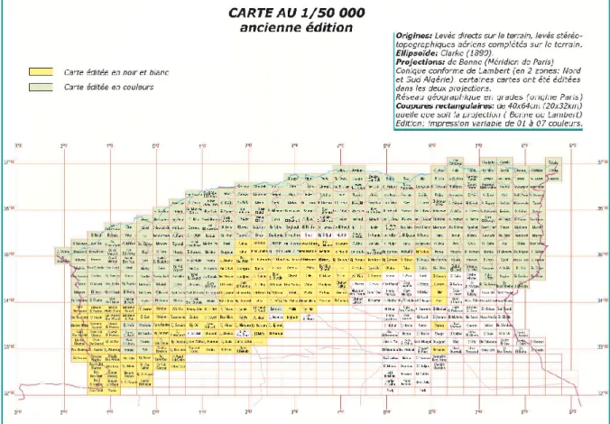 Figure  24  Ancien  découpage  du  Nord  de  l‟Algérie  en  cartes  1/50  000  dans  le  système  de 