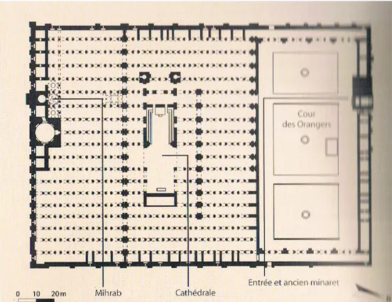 Figure 08 : Le plan de la grande mosquée de Cordoue.   Source : Art et Civilisations de l’Islam, p.220 
