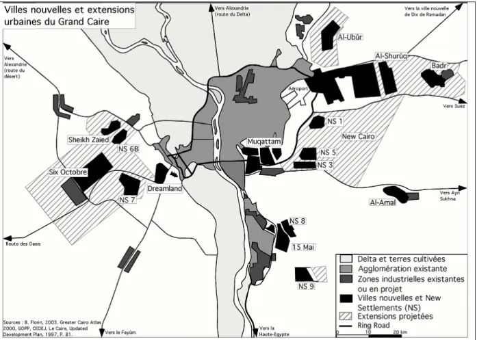 Figure n°3 : Villes nouvelles et extensions urbaines du Grand Caire 