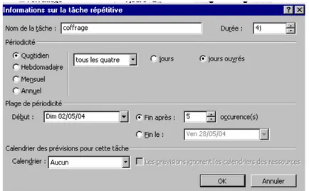 Fig 3.2, Boite de dialogue information sur la tache répétitive 