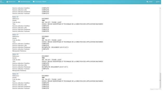 Figure 11 : Vue "Historique des collections" 