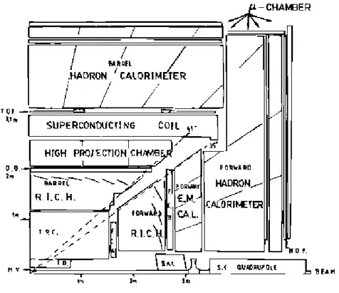 Fig. 3.9  Vue en 
oupe de DELPHI montrant le trou entre le HPC et le FEMC.