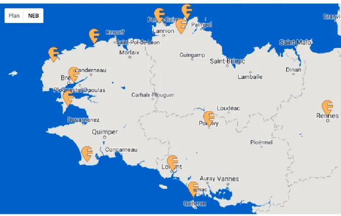 Figure 5 : Les clubs de pirogue en Bretagne 