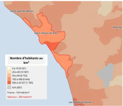 Figure 7 : densité de population sur la zone d’étude en 2015 / Géoclip / INSEE 2015 