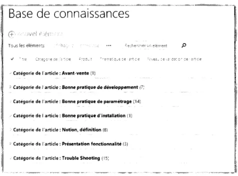 Figure 15 : affichage par catégorie des articles de la base de connaissances