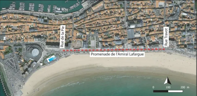 Figure 8 : Situation possible du premier mur de protection du bourg des Sables-d'Olonne au XVI e