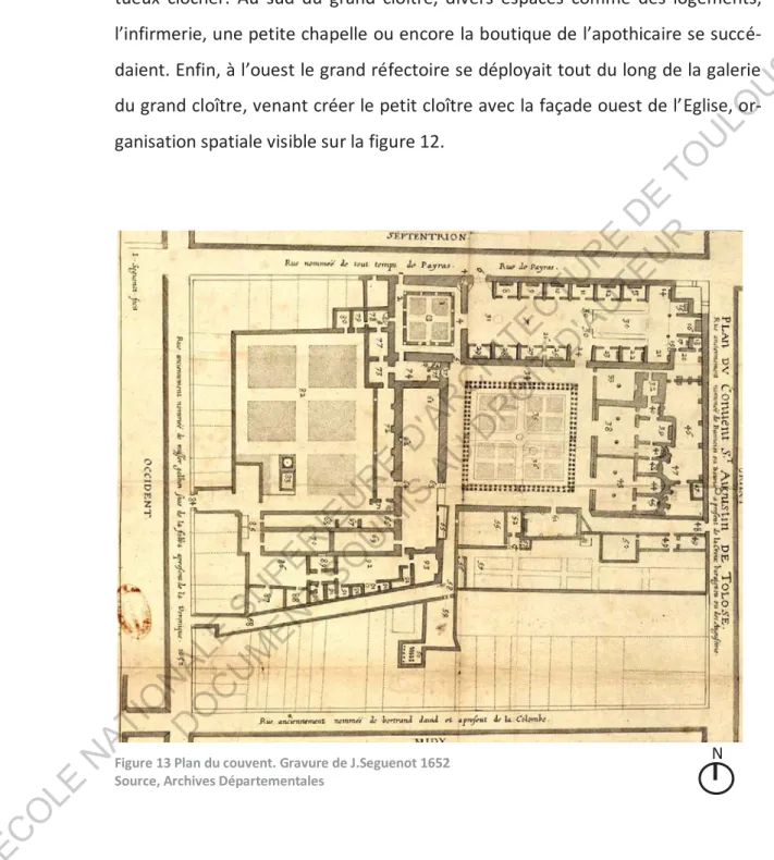 Figure 13 Plan du couvent. Gravure de J.Seguenot 1652  Source, Archives Départementales 