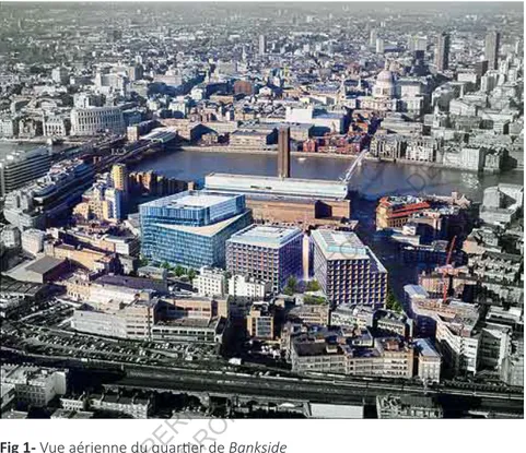 Fig 1- Vue aérienne du quartier de Bankside  SUPERIEURE  D'ARCHITECTURE  DE  NANTES  AU  DROIT  D'AUTEUR