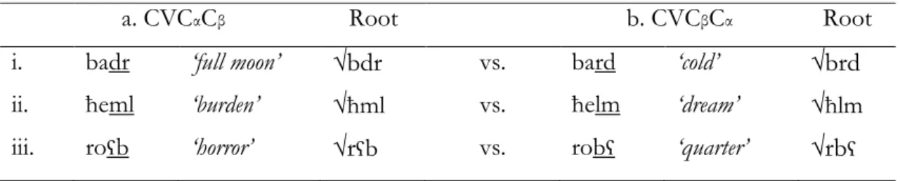 Table 2.8 Mirror image segholates 